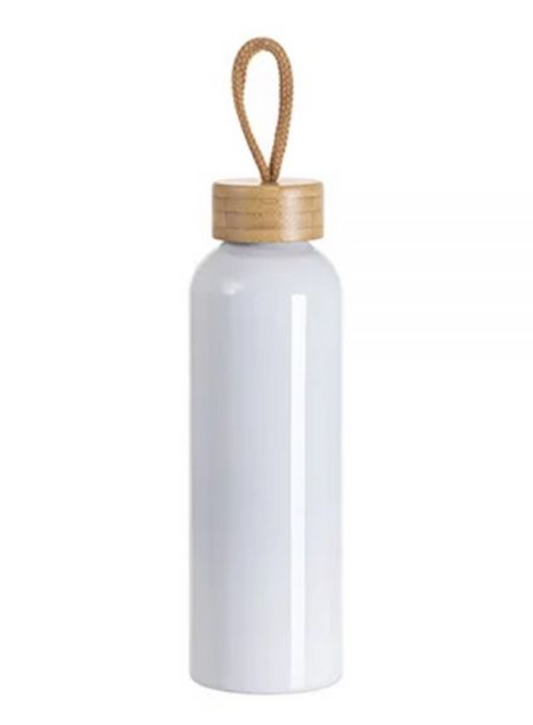 Gourde blanche en Aluminium 600 ml - Bouchon bambou personnalisé